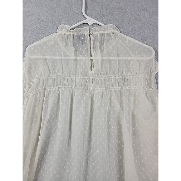 Vero Moda Ivory Swiss Dot LS Fairy Ruffled Smocked Sheer Blouse Women's Large - Picture 7 of 12